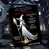 Weiße Hexe mit Halloween-Party aus Broomstick Einladung