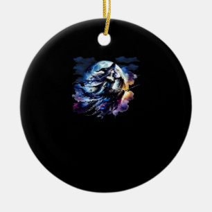 Weiße Hexe über Vollmond fliegen Frauen Kinder Keramik Ornament