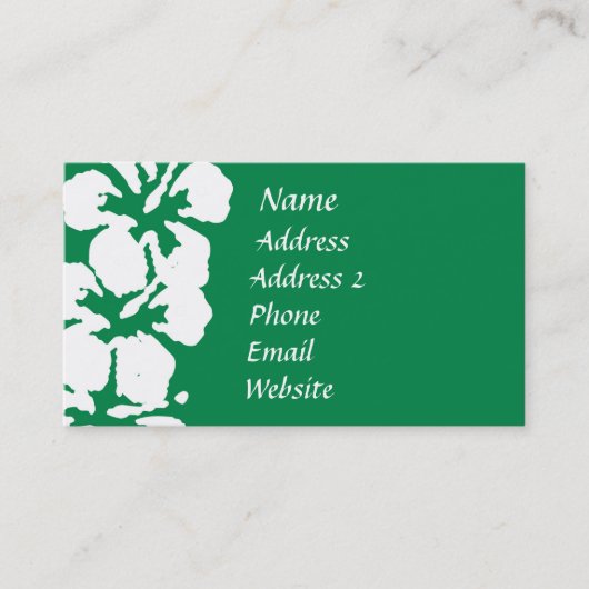 Weiße Hibisken zur Emerald Green Business Card Visitenkarte (Vorderseite)