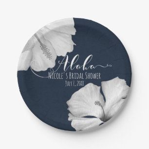 Weiße Hibiskus Blaue Tropische Hochzeit Aloha Pappteller