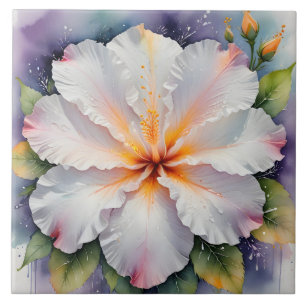 weiße Hibiskus-Blumenfliese Fliese