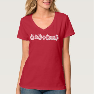 Weiße Hibiskus-Blumenrand tropisches Hawaii-Design T-Shirt