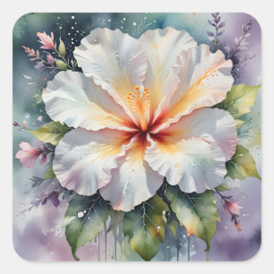 weiße Hibiskus-Traum-Aufkleber Quadratischer Aufkleber