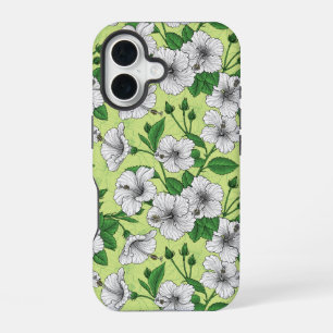 Weiße Hibiskus-Tropenblumenmuster iPhone 16 Hülle