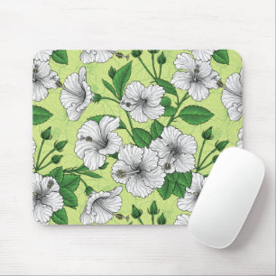 Weiße Hibiskus-Tropenblumenmuster Mousepad