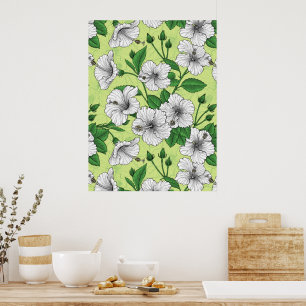 Weiße Hibiskus-Tropenblumenmuster Poster