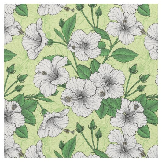 Weiße Hibiskus-Tropenblumenmuster Stoff (Nahaufnahme)