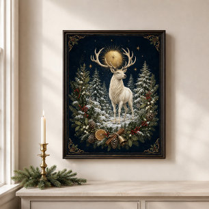Weiße Hirsch-Yule-Winter-Sonnenwende-Wandkunst Poster