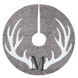 Weiße Hirschantler Brown Herringbone-Personalisier Polyester Weihnachtsbaumdecke