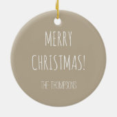 Weiße Hirsche auf Beige und Text auf der Rückseite Keramikornament (Hinten)