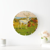 Weiße Hirsche im Freien Große Wanduhr (Zuhause)