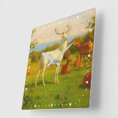 Weiße Hirsche im Freien Quadratische Wanduhr (Winkel)