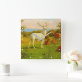 Weiße Hirsche im Freien Quadratische Wanduhr (Zuhause)