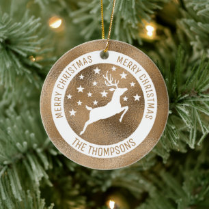 Weiße Hirsche - Imitate Goldener Foil-Look (nicht  Keramik Ornament