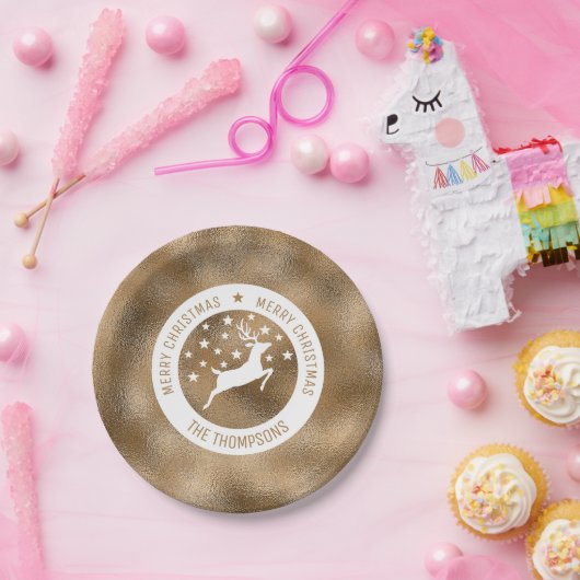 Weiße Hirsche - Imitate Goldener Foil-Look (nicht Pappteller (Party)