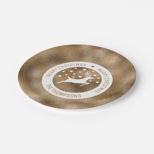 Weiße Hirsche - Imitate Goldener Foil-Look (nicht Pappteller (Schrägansicht)