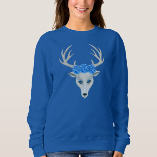 Weiße Hirsche Kopf geheimnisvolle blaue Augen Antl Sweatshirt