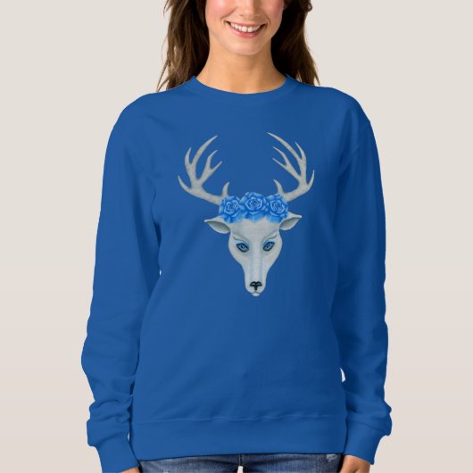 Weiße Hirsche Kopf geheimnisvolle blaue Augen Antl Sweatshirt (Vorderseite)