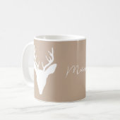 Weiße Hirsche Kopf Silhouette auf Beige & Individu Kaffeetasse (Vorderseite Links)