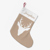 Weiße Hirsche Kopf Silhouette auf Beige & Individu Kleiner Weihnachtsstrumpf (Vorderansicht (hängend))