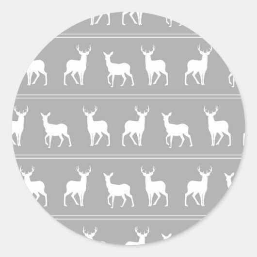 Weiße Hirsche und Halsbänder auf Grau Runder Aufkleber (Vorderseite)