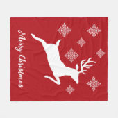 Weiße Hirschform auf Rot mit Schneeflocken und Tex Fleecedecke (Vorderseite (Horizontal))