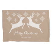 Weiße Hirschformen auf Beige mit Schneeflocken und Kissenbezug (Vorderseite-Links)