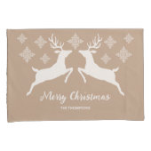 Weiße Hirschformen auf Beige mit Schneeflocken und Kissenbezug (Vorderseite-Rechts)