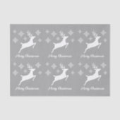 Weiße Hirschformen auf Grau mit Schneeflocken und  Seidenpapier (Vorderseite)