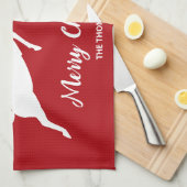 Weiße Hirschformen auf Rot mit Schneeflocken und T Geschirrtuch (Viertel Falte)