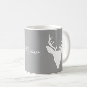 Weiße Hirschkopf-Silhouette auf Grau und benutzerd Kaffeetasse