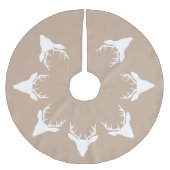 Weiße Hirschkopf-Silhouetten auf Beige Polyester Weihnachtsbaumdecke (Vorderseite)