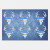 Weiße Hirschköpfe Antler Hübsche Rose Misty Blues Geschenkpapier Set (Vorderseite 3)