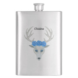 Weiße Hirschköpfe Antler Lebendige blaue Augen Ros Flachmann