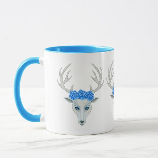 Weiße Hirschköpfe Lebende blaue Augen Antler Rose Tasse (Links)
