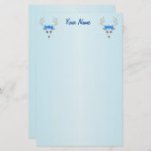 Weiße Hirschköpfe stehen Hübsch vor Rose auf blau Briefpapier (Vorne/Hinten)