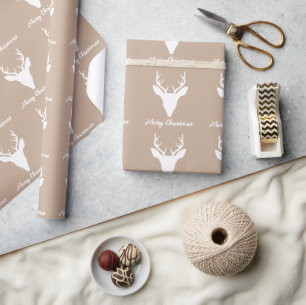 Weiße HirschkopfSilhouette auf Beige und benutzerd Geschenkpapier