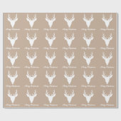 Weiße HirschkopfSilhouette auf Beige und benutzerd Geschenkpapier (Flach)