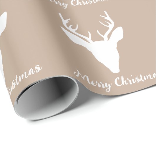 Weiße HirschkopfSilhouette auf Beige und benutzerd Geschenkpapier (Rolleneckpunkt)