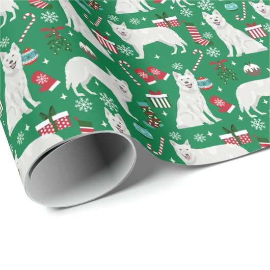 Weiße Hirte Hund Weihnachten Geschenkpapier (Rolleneckpunkt)