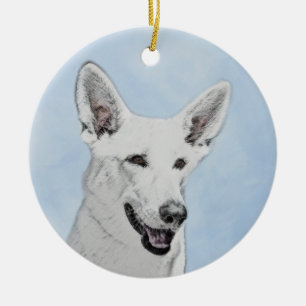 Weiße Hirtenmalerei - Niedliche Original Hundekun Keramik Ornament