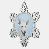 Weiße Hirtenmalerei - Niedliche Original Hundekuns Schneeflocken Zinn-Ornament (Rechts)
