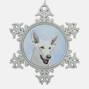 Weiße Hirtenmalerei - Niedliche Original Hundekuns Schneeflocken Zinn-Ornament