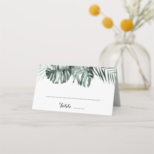 Weiße Hochzeit in tropischer Vegetation Platzkarte (Vorderseite)