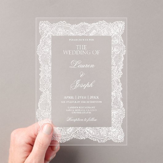 Weiße Hochzeit mit Spitze Acryleinladungen (Insitu (Handheld))