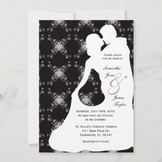 Weiße Hochzeit tanzendes Silhouetten-Paar Einladung