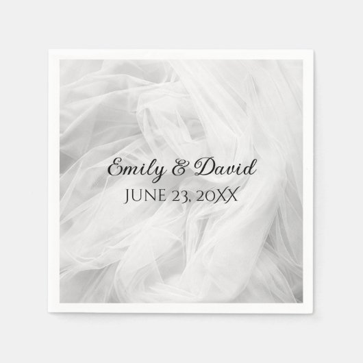 Weiße Hochzeit-Tüll mit Namen Serviette (Vorderseite)