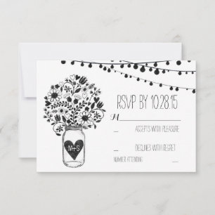 Weiße Hochzeits-RSVP-Karten mit Mason-Glas und Lic RSVP Karte