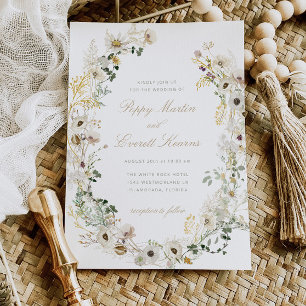 Weiße Hochzeits-Wildblumen-Boho-Blumen-Einladung Einladung