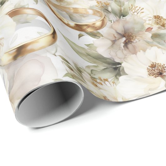 Weiße Hochzeitsblumen Geschenkpapier (Rolleneckpunkt)